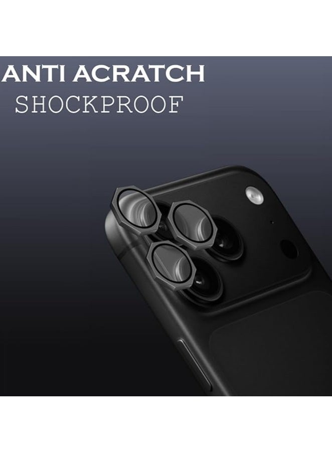 INEIX Octagon Hexa Camera Lens Protector Compatible with iPhone 17 Pro & iPhone 17 Pro Max – 9H Tempered Glass with Metal Ring, Scratch-Resistant Camera Cover – Black - Image 2